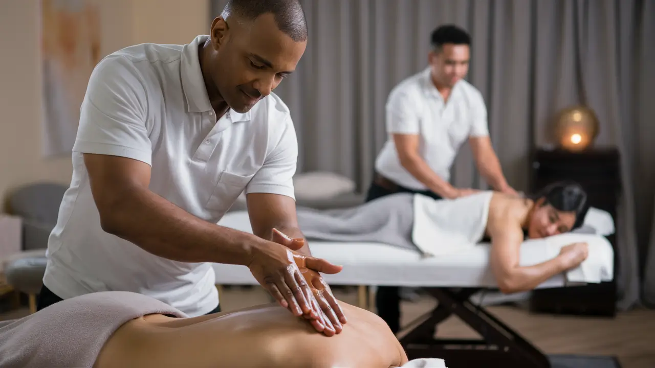 Man receiving back massage