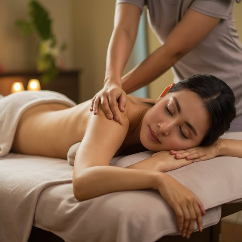 Woman receiving shoulder massage